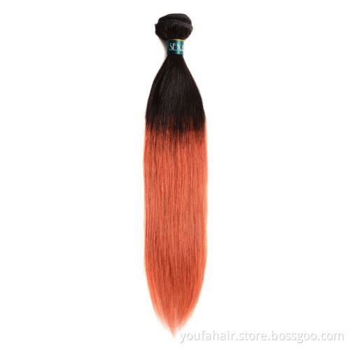 Wholesale 1B/350 Ombre Color Long Human Hair Straight Bundles 200% Density Brown Colored Virgin Hair Bundles for Black Women